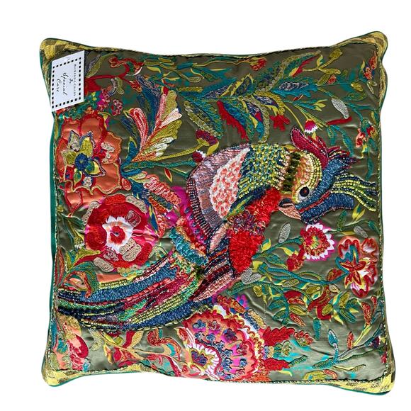 Mackenzie Childs Cockatiel Chartreuse Throw Pillow Brand New - Picture 9 of 16